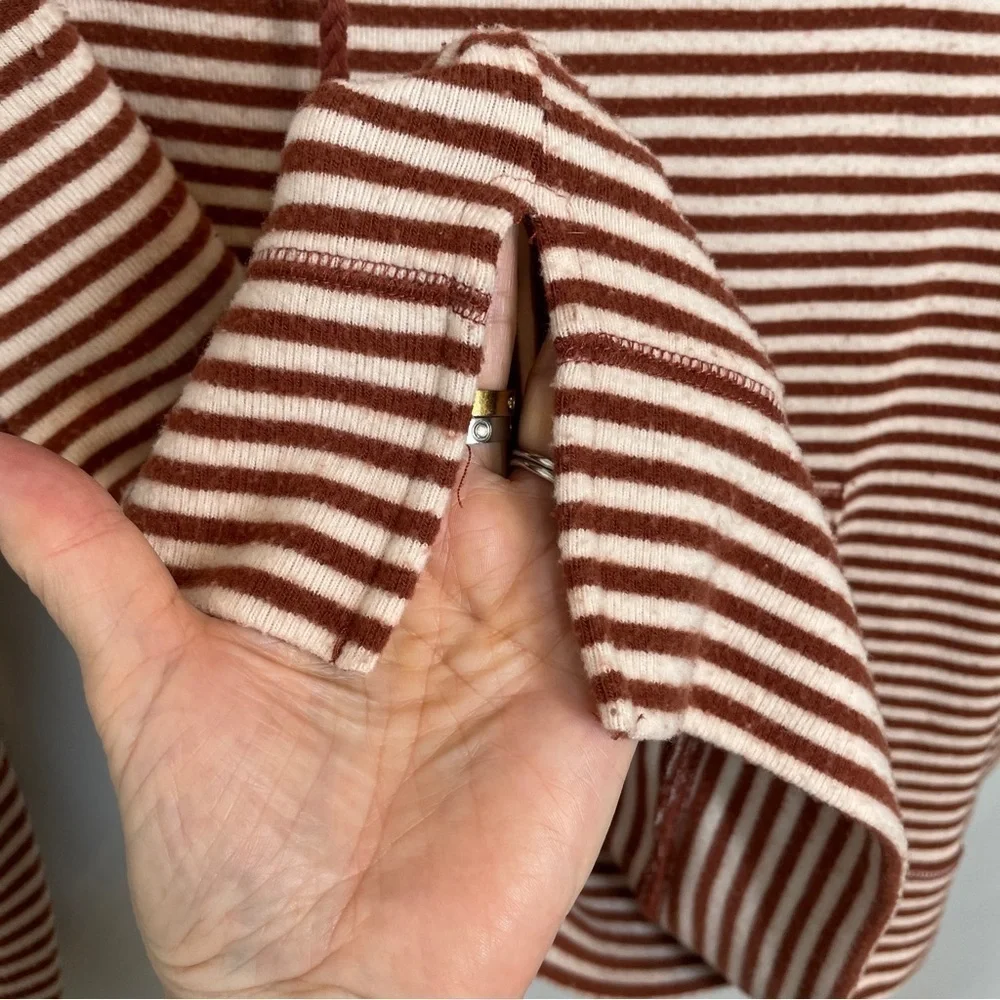Z Supply Brick Red/Cream Striped Hoodie Kangaroo Pocket Rope Ties Size M - Picture 10 of 13